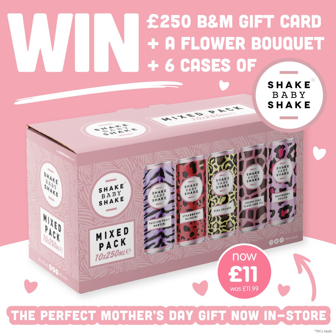 🍹#COMPETITION TIME🍹 We're teaming with #ShakeBabyShake for this fab #MothersDay competition; ONE lucky winner has a chance to win 6 cases of #ShakeBabyShake, a £250 B&M gift card AND a flower bouquet! For a chance to #WIN; 1) FLW 2) RT 3) COMMENT #BMShake Ends 9am 8/3/23