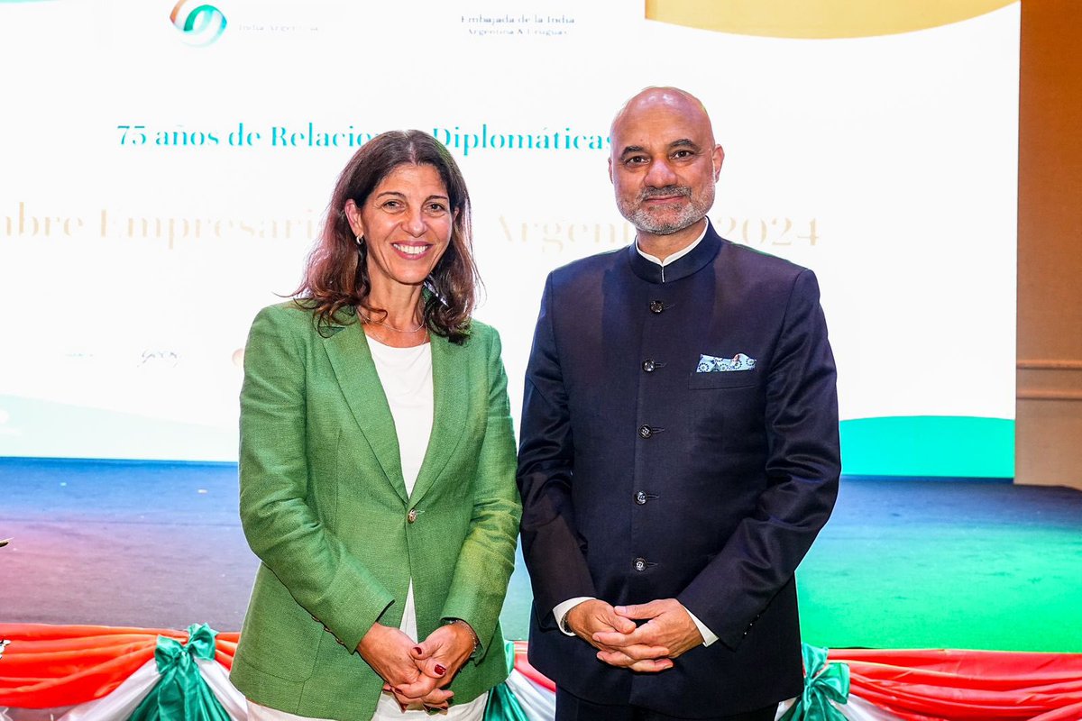 India in Argentina (@indembarg) on Twitter photo Celebrations of 75 years of diplomatic relations!
<a href="/DianaMondino/">Diana Mondino</a>, Minister of @CancilleriaARG and <a href="/luispetri/">Luis Petri</a>, Minister of @MindefArg and <a href="/RaulJalil_ok/">Raúl Jalil</a> of <a href="/CatamarcaGob/">Catamarca Gobierno</a> joined Amb <a href="/dineshbhatia/">Dinesh Bhatia</a> at Business Summit hosted by <a href="/CEmpresarialIA/">CEmpresarialIA</a>
Thanks to <a href="/battaleme/">Juan Battaleme</a>, <a href="/vilellafer/">Fernando Vilella</a>, Celebrations of 75 years of diplomatic relations!
<a href="/DianaMondino/">Diana Mondino</a>, Minister of @CancilleriaARG and <a href="/luispetri/">Luis Petri</a>, Minister of @MindefArg and <a href="/RaulJalil_ok/">Raúl Jalil</a> of <a href="/CatamarcaGob/">Catamarca Gobierno</a> joined Amb <a href="/dineshbhatia/">Dinesh Bhatia</a> at Business Summit hosted by <a href="/CEmpresarialIA/">CEmpresarialIA</a>
Thanks to <a href="/battaleme/">Juan Battaleme</a>, <a href="/vilellafer/">Fernando Vilella</a>,