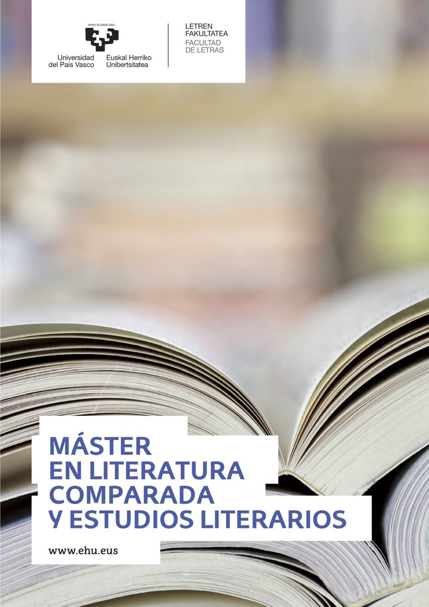 fredverbeke's tweet photo. #Master en #LiteraturaComparada y Estudios Literarios en @upvehu @Letrak_EHU #comparativeliterature #literature #literatura
👉 https://t.co/5ctHNNOiLB
🖥️ Presentación en EHU #MasterWeek: https://t.co/TYH7L5sC2T
🗓️1º plazo preinscripción = 4-27/03 : https://t.co/D5sWOOgdzk https://t.co/RxHHD2whkG