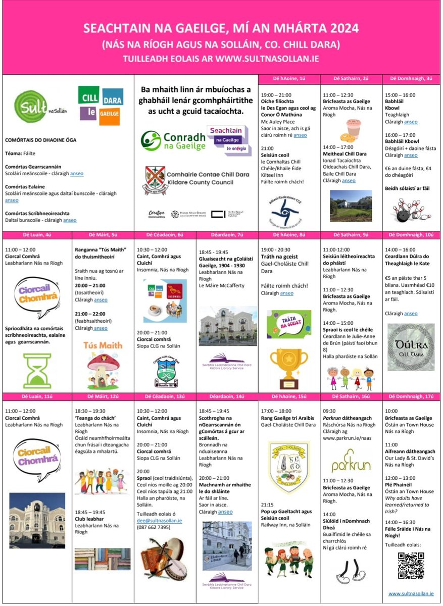 Sult na Sollán (@sultnasollan) on Twitter photo Tá clár <a href="/SnaGaeilge/">Seachtain na Gaeilge le Energia</a> ag tosú inniu, a chairde! Bígí linn! <a href="/NaasBall/">The Naas Ball</a> <a href="/kfmradio/">Kfm Radio</a> <a href="/leinsleadernews/">Leinster Leader / Kildare Live</a> <a href="/CillDaraGaeilge/">Cill Dara le Gaeilge</a> <a href="/TeaghlaighCD/">Teaghlaigh Chill Dara</a> <a href="/CnaG/">Conradh na Gaeilge ⭕️</a> <a href="/GlornanGael/">Glór na nGael</a> Tá clár <a href="/SnaGaeilge/">Seachtain na Gaeilge le Energia</a> ag tosú inniu, a chairde! Bígí linn! <a href="/NaasBall/">The Naas Ball</a> <a href="/kfmradio/">Kfm Radio</a> <a href="/leinsleadernews/">Leinster Leader / Kildare Live</a> <a href="/CillDaraGaeilge/">Cill Dara le Gaeilge</a> <a href="/TeaghlaighCD/">Teaghlaigh Chill Dara</a> <a href="/CnaG/">Conradh na Gaeilge ⭕️</a> <a href="/GlornanGael/">Glór na nGael</a>