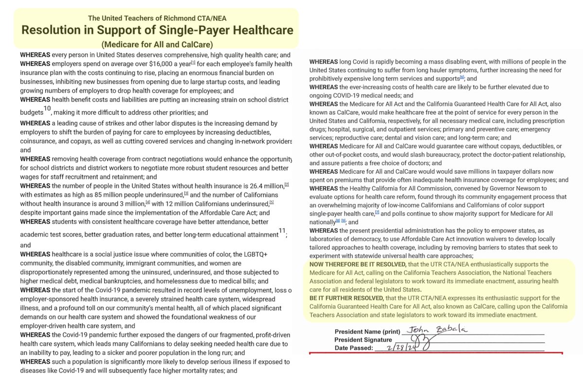 🗣️📢 Shout out to @UTRichmondCA for passing a resolution this week supporting #CalCare & #MedicareForAll!

We're excited to see more & more @WeAreCTA locals recognizing that #SinglePayer is a public education & labor issue that we need to be #UnionStrong on!💪

#AB2200
#WeAreCTA