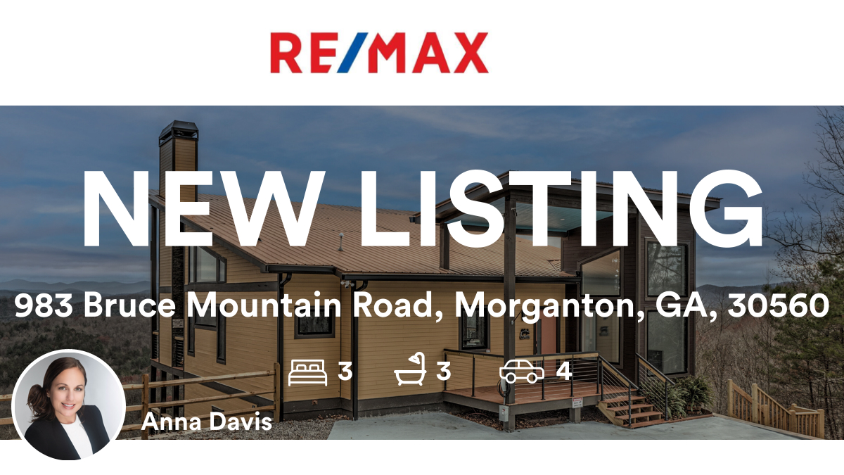 🛌 3 🛀 3 🚘 4
📍 983 Bruce Mountain Road, Morganton, GA, 30560

My latest listing on RateMyAgent.
 400548
rma.reviews/ArsYmzjo0oSg
#LucretiaCollinsTeam #realestate #REMAXTownandCountry