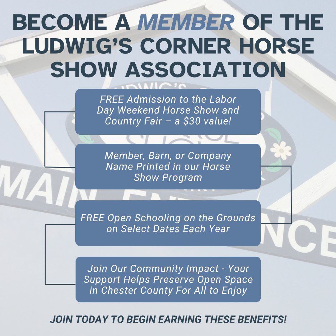 Did you know that you can become a member of the Ludwig's Corner Horse Show Association?
As a member, you can receive sweet perks like FREE open schooling on select dates and FREE Ludwig's Corner Horse Show &amp; Country Fair admission!
Find out more: tinyurl.com/4c3xvfbk