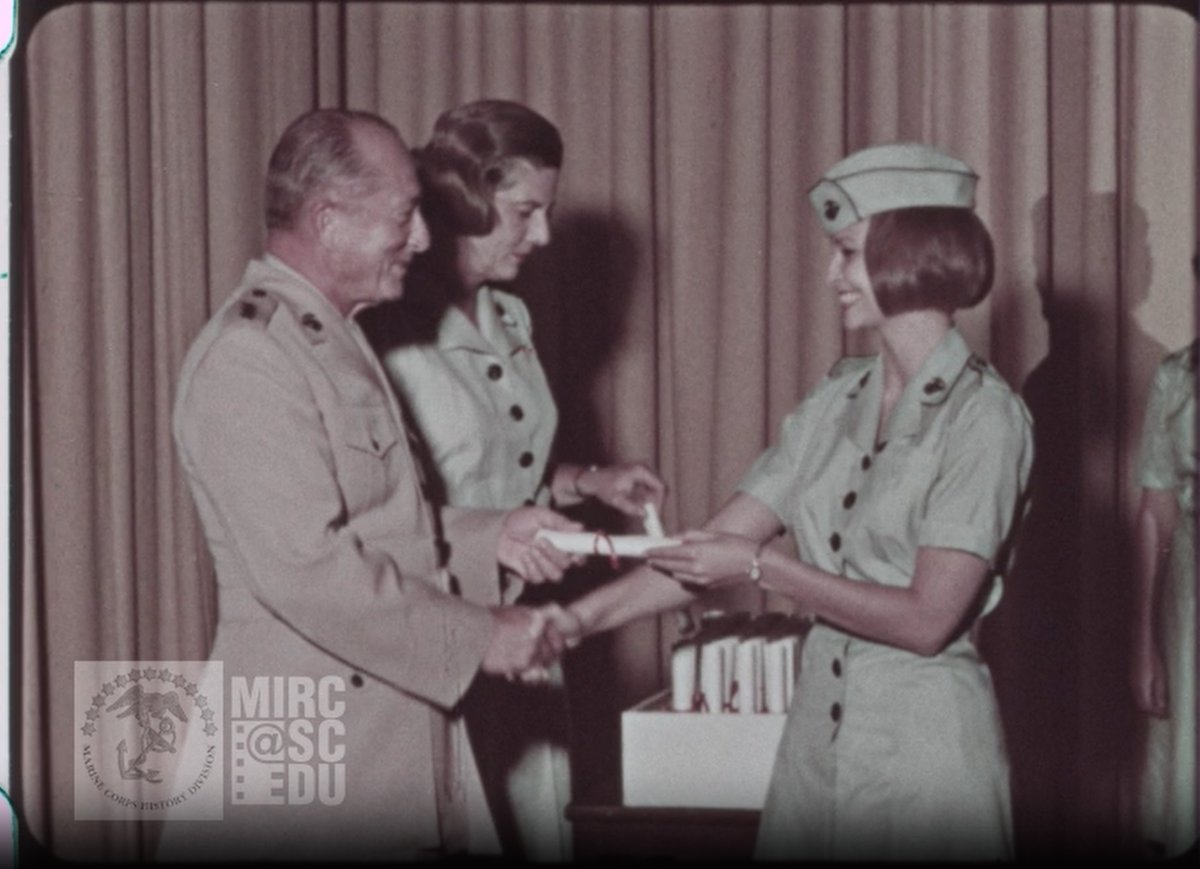 #collectionhighlight The informational recruitment film “This Woman’s World” on career opportunities for women in the USMC, 1966. 1stLt Jennifer Lyons details her career trajectory from college graduate to the Marine Corps and the jobs that she and fellow woman marines complete.