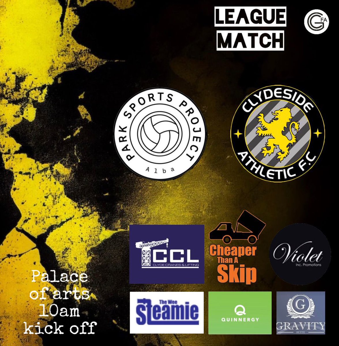 ClydesideAth's tweet photo. #fixturefriday
#MTC π
ποΈ @ParkSportsAms
π league
π 2/3
π Palace of Arts
β° 10am
@ScotAmFA
@AmmyFitbaNews
@GlasCollegesFA @QuinnergyLtd
@theweesteamie
#CCL #gravitysuite #cheaperthanaskip https://t.co/Q3jPHg7Wnx