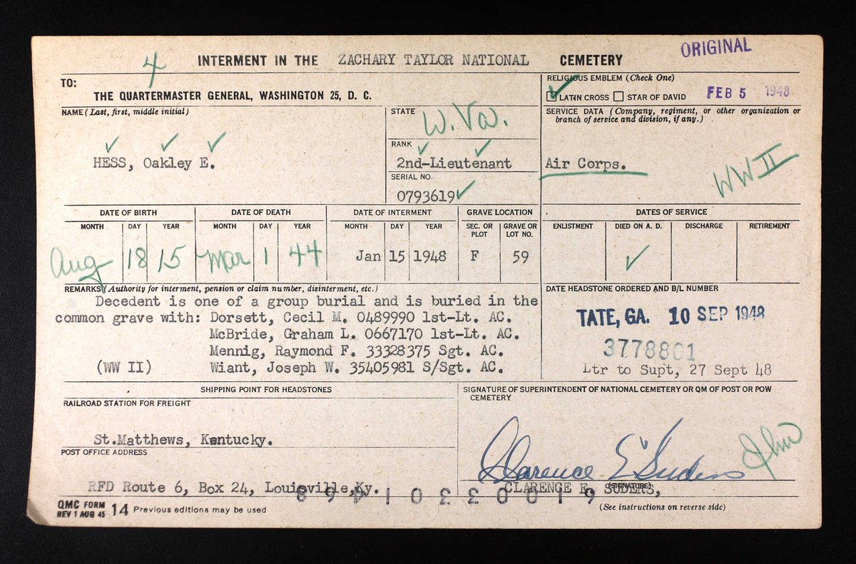 2nd Lieutenant Oakley E. Hess, of Mole Hill, West Virginia, and the 63rd Ferrying Squadron, was killed in a plane crash north of Gaff Topsail, Newfoundland, on March 1, 1944, 80 years ago today. @WW2Researcher @WVHistory @WVDACH @AFmuseum