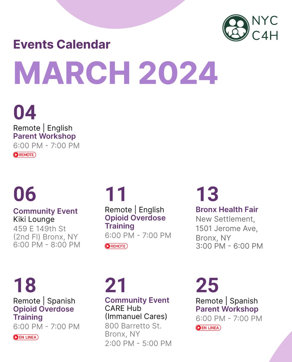 NYCC4H's tweet photo. 🌼✨ March into action with us this month! ✨🌼

📅 Check out our event calendar for this month's lineup!  

From empowering workshops to life-saving trainings, there's something for everyone.
Help us build a safer, healthier community for everybody. https://t.co/O5lVKfyNww