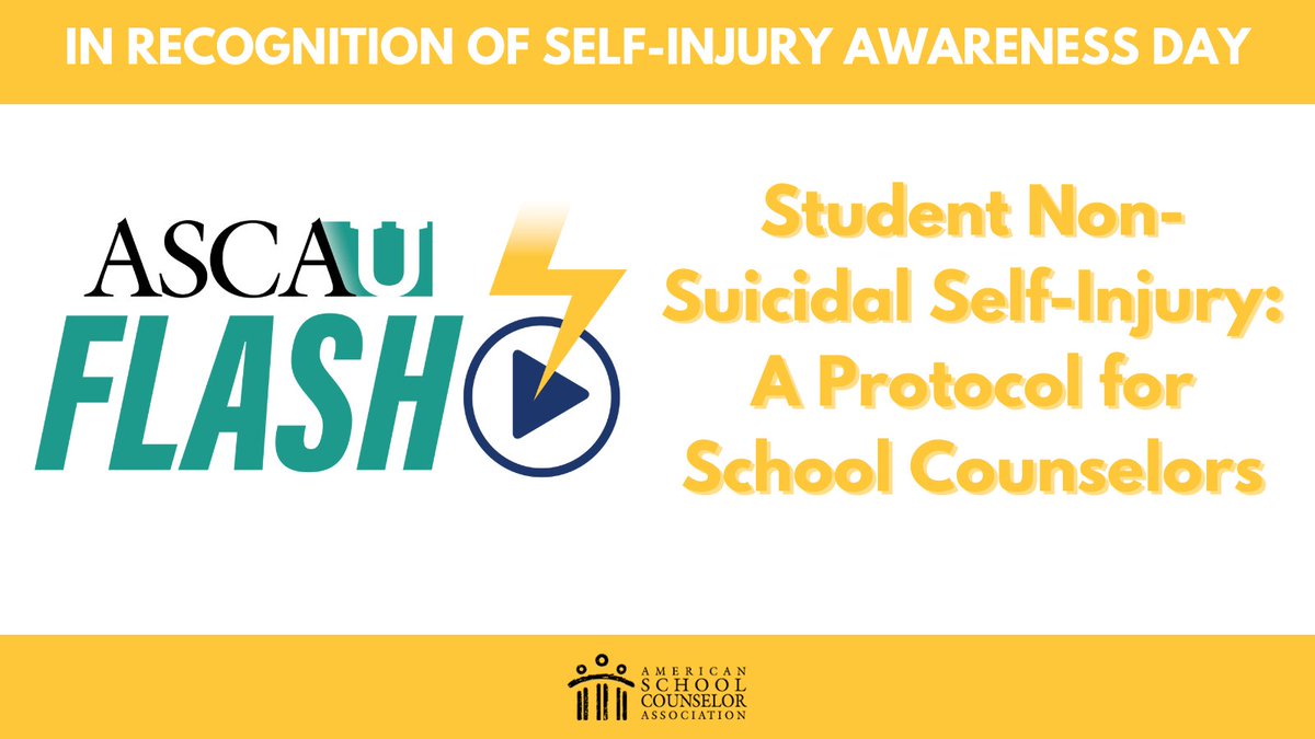 For #SelfInjuryAwarenessDay, today's #ASCAUflash is Student Non-Suicidal Self-Injury: A Protocol for School Counselors bit.ly/48EhVmj
