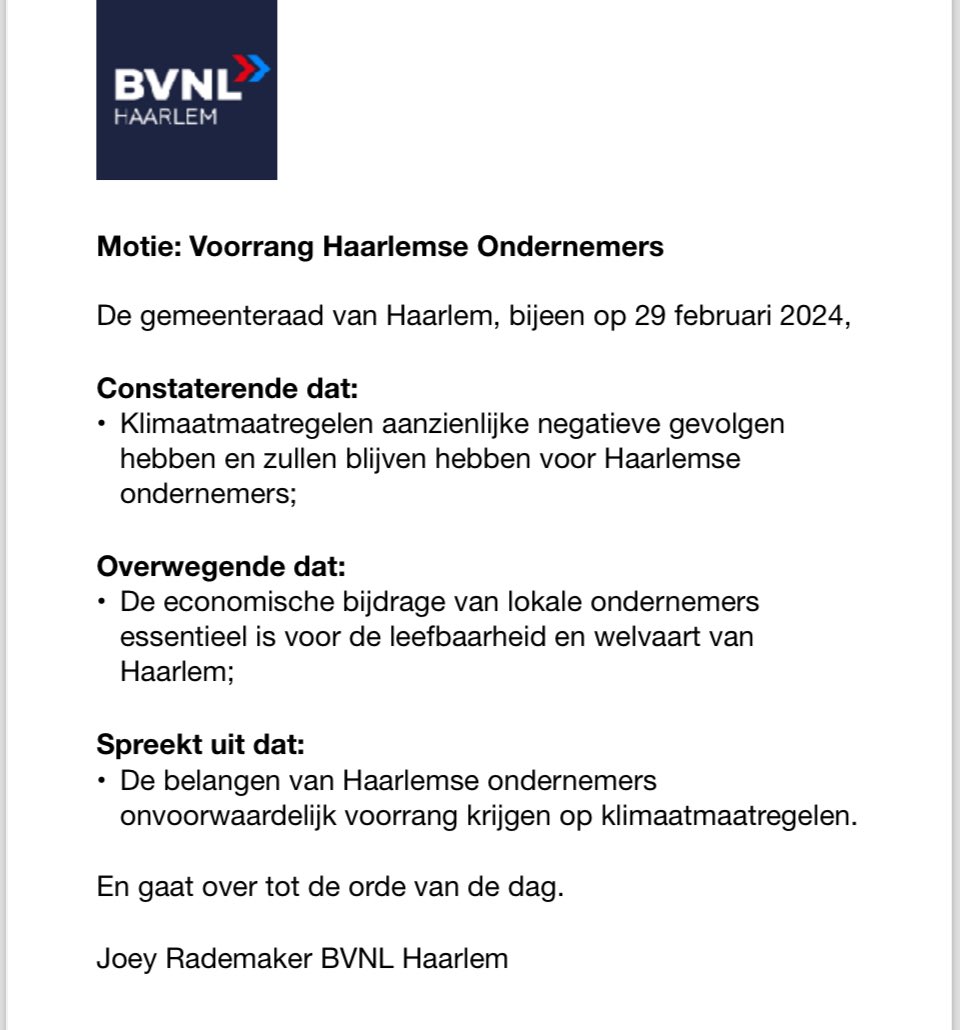 Zelfs de #VVD, ooit #ondernemerspartij, stemde gisteren tégen onze motie om de zero-emissiezone-waanzin in #Haarlem te stoppen. Dit wordt een financieel bloedbad onder MKB- en ZZP-ers. Teken het burgerinitiatief stopzeroemissiezone.nl