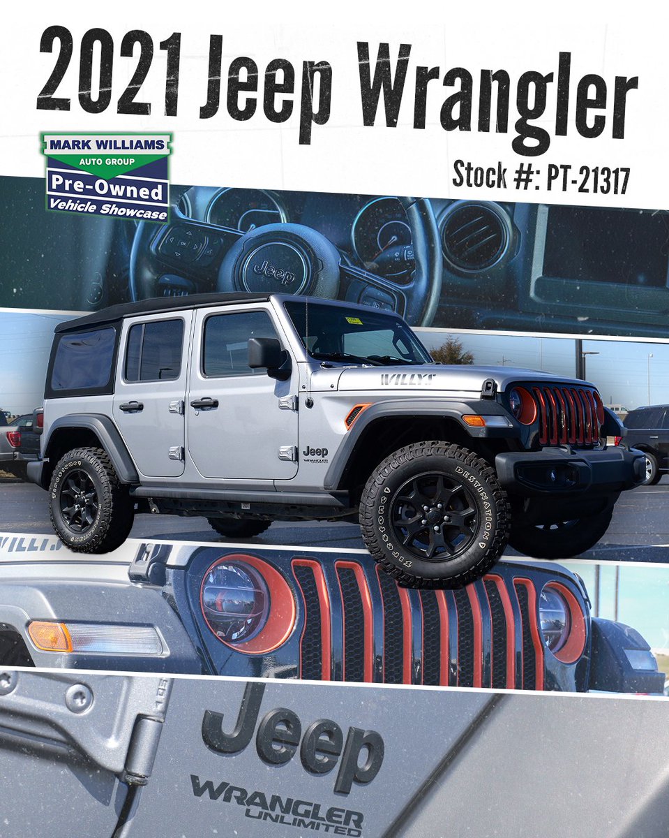 beechmontford's tweet photo. Pre-Owned Vehicle Showcase 📷
2021 Jeep Wrangler Unlimited

This Silver Metallic Wrangler has heated seats, a beautiful black interior and is ready for an off-road adventure.

#MarkWilliamsAutoGroup #Jeep #JeepLife #JeepWrangler #Wrangler https://t.co/vlkueNvOTn