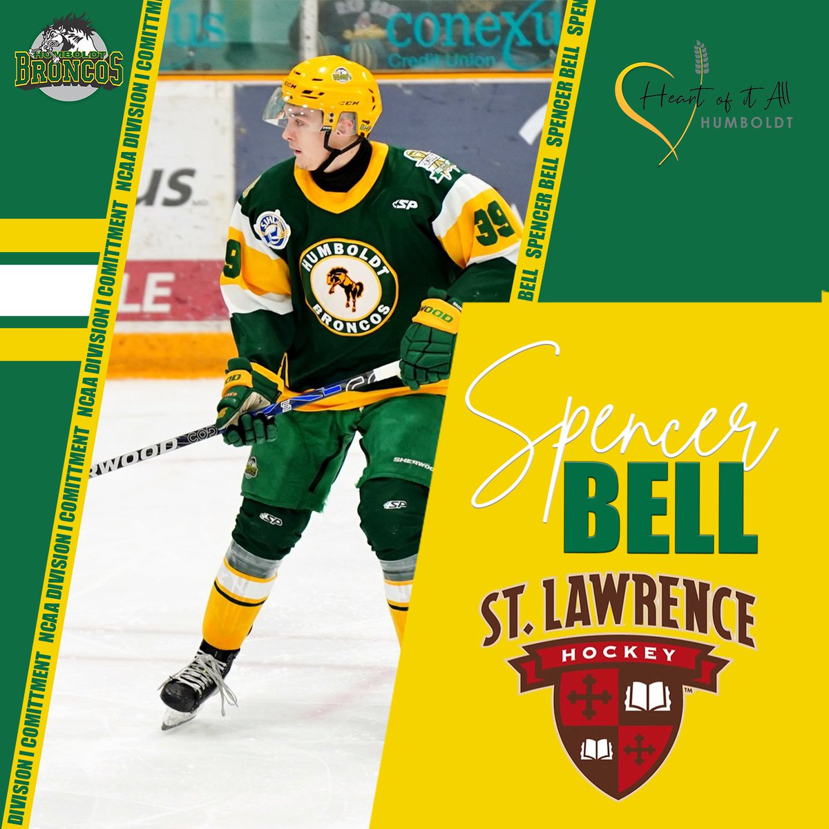 HumboldtBroncos's tweet photo. 🚨#TeamTransaction sponsored by @CityofHumboldt_ 

The SJHL’s leading goal scorer has found his post secondary home in NCAA Division I.

We are proud to announce that Spencer Bell has committed to @StLawrenceU   

👇Read all about it here 👇
https://t.co/5EZwvbr9yy

@theSJHL https://t.co/JLNSoJfcIG