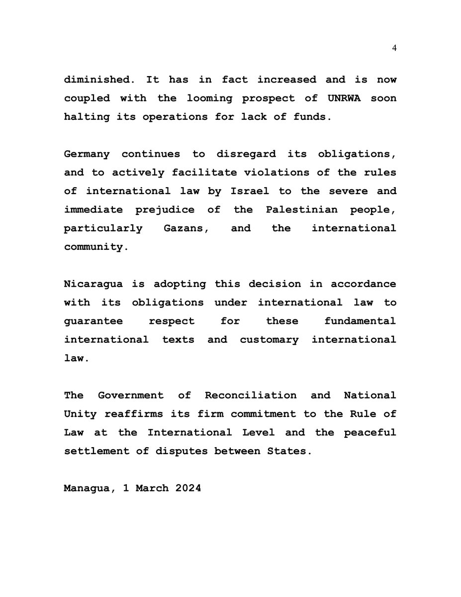 BREAKING: Nicaragua files application against Germany at the ICJ for aiding the genocide of Palestinians in Gaza by providing political, financial, and military support to Israel.