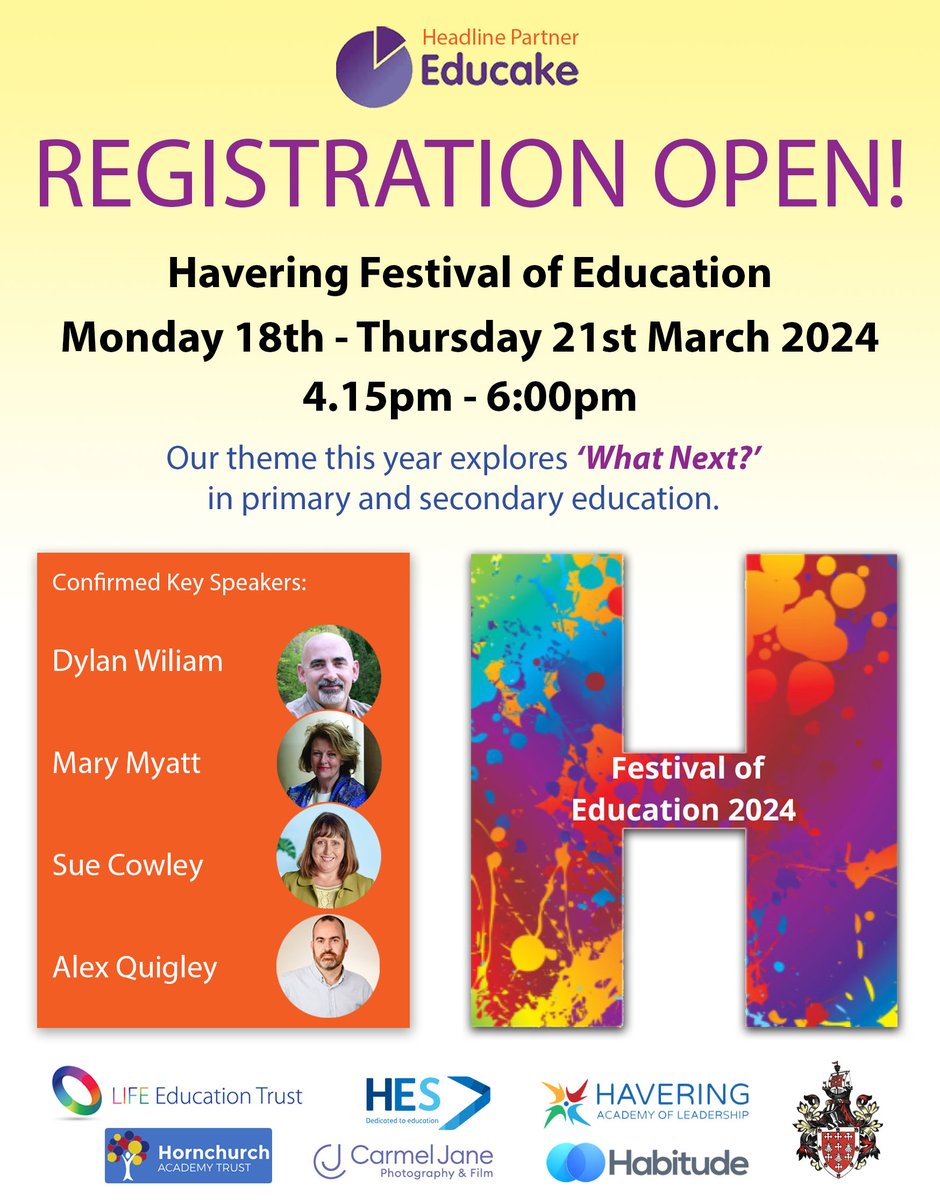 Registration Now Open! Discover 'What's Next' in primary &amp; secondary Education. Free to teachers &amp; school leaders in Havering. Attendees welcome from any location.

Find out more: haveringfestivalofeducation.co.uk

Sign Up Now: mondale-events.co.uk/event/festival…

#Hfested #TeacherCPD #virtualCPD