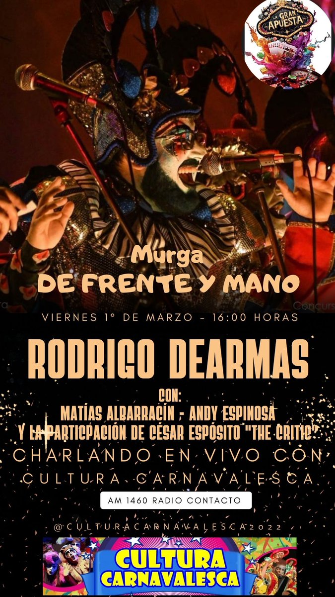 CCarnavalesca's tweet photo. Hoy nuevo programa de Cultura Carnavalesca por AM 1460 RADIO CONTACTO

https://t.co/xawJQfnFfy

PRENDETE https://t.co/vnYeFVC7bR