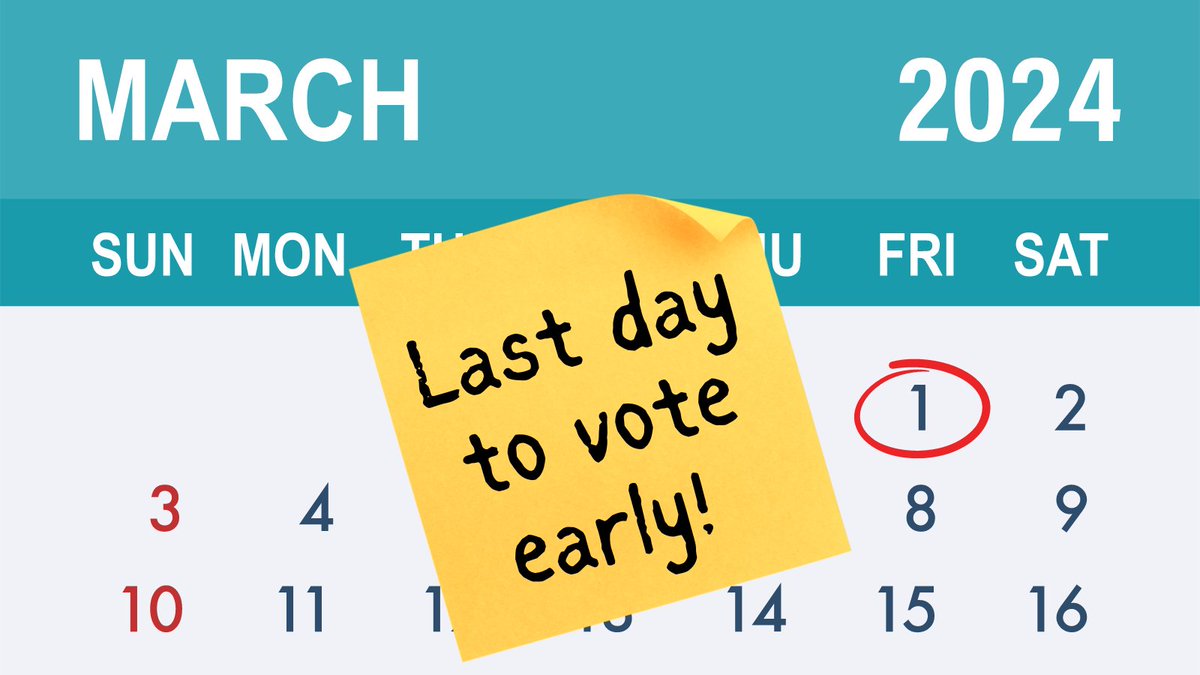 TODAY is the last day to vote early in the Texas primary elections. Don’t delay…please vote today! Find your polling location at votetexas.gov. #txlege #txed