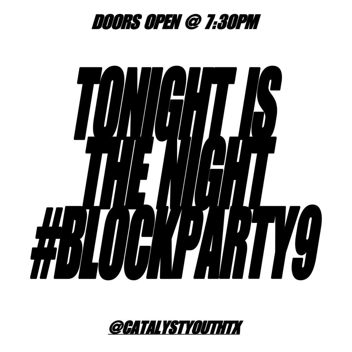 TONIGHT IS THE NIGHT 🩶💬🥹 We can’t wait to get everyone in the room for #BLOCKPARTY9 ! We have YTH + YA headed in from all over TX … We want you to be one of them in the room tonight! There’s no better place to be tonight! [ BP9 —> DOORS OPEN @ 7:30PM —> SATX ]