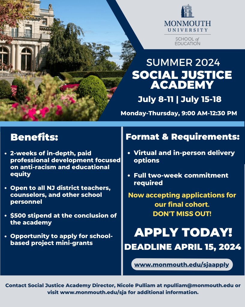 🌟 Join the summer 2024 Social Justice Academy! Elevate your professional journey with anti-racism and education equality. Don't miss out! Apply now and be the change. #SocialJustice #EducationEquality. Link in bio for info and application.