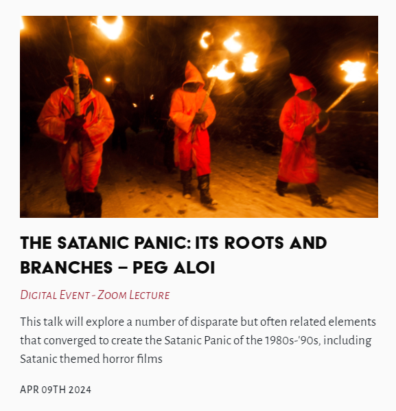 Tonight's Lecture - The Satanic Panic: Its Roots and Branches - Peg Aloi #Satanicpanic #PegAloi @TheLastTuesdayS thelasttuesdaysociety.org/event/the-sata…