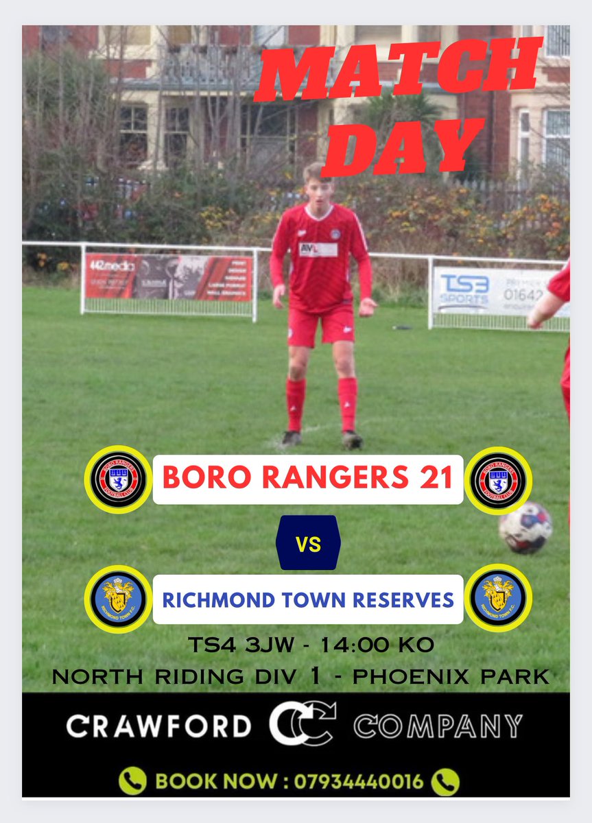 Tomorrows game 

We take on league contenders <a href="/TownRichmond/">Richmond Town Reserves</a> at home in <a href="/NRFLOfficial/">North Riding League</a> division 1. 

🆚<a href="/TownRichmond/">Richmond Town Reserves</a> 
🏆<a href="/NRFLOfficial/">North Riding League</a> 
📍TS4 3JW
🕰️ 14:00 KICK OFF 

Good choice of football at trinity with both ourselves and <a href="/BoroRangersU23s/">Boro Rangers U23s</a> at home