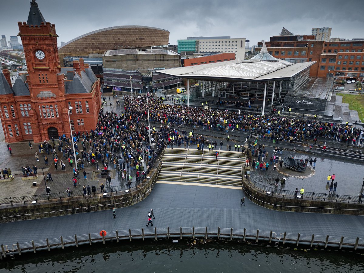 JacotheNorth's tweet image. How many trees can you see in that aerial shot of the Senedd?