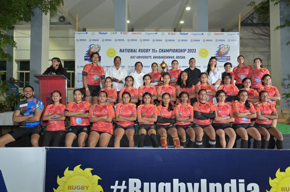 Proud moment as the ORFC Women's Team emerges as champions in the National Rugby 15s Championship. Congratulations to the players! 15 out of 25 were from KISS, representing Odisha. Grateful to all, including Shri @RahulBose1 Ji, for their support & guidance. Best wishes to all.