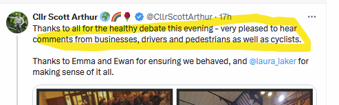@PidginPosting @JohnFarquhar74 @neily_boy72 @CllrScottArthur @laura_laker #SpokesMtg - indeed, public mtg, open to all, advertised many times on twitter

We even reassured the equestrian motorist below, though no idea if he did turn up

At the meeting, great and constructive questions from a city centre local business concerned re delivery access etc