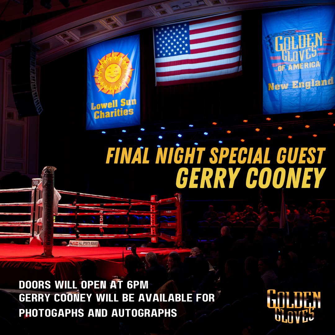 Join the former professional boxer Gerry Cooney on the final night of The Golden Gloves at <a href="/LowellAud/">Lowell Auditorium</a> ! Doors will open at 6pm to allow time for the audience to get autographs from and photos with Gerry Cooney

🎫 etix.com/ticket/p/35513… 
📸 Dante McPherson Photography