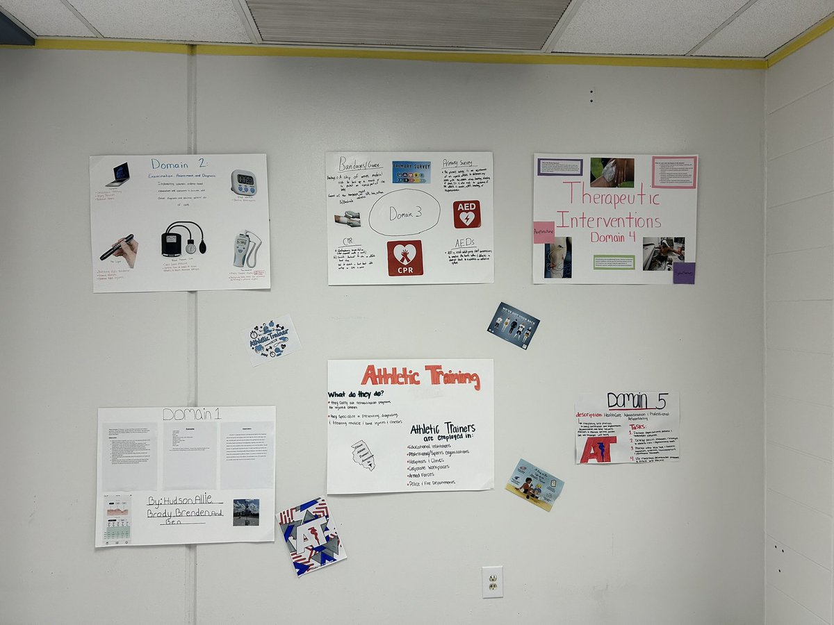BagoATC's tweet photo. It’s National Athletic Training Month! Students in Sports Med spent the week preparing a display to promote the profession and provide info about what we do! Stop by upstairs on the south wall by the mezz entrance to check it out! #NATM2024 https://t.co/UEtamm2j09