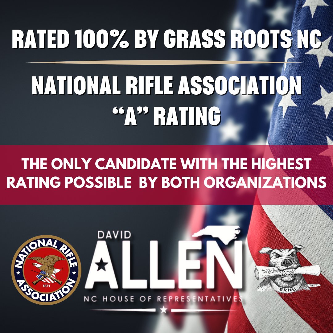 Honored to be the only candidate in the race to receive the highest endorsement possible as a non-incumbent from both the National Rifle Association and Grass Roots North Carolina!

#ncga #ncpol #ncgop #allenfornchouse #nchouse111 #2ndamendment