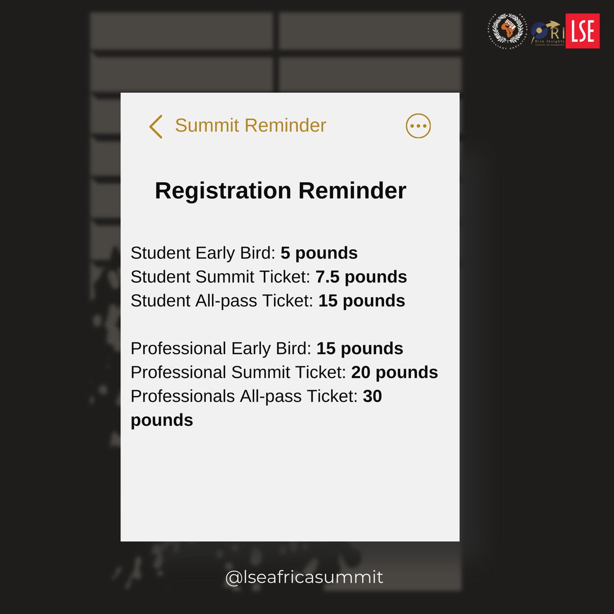 📢 Registration Open! Secure Your Spot for LSE Africa Summit 2024! 🎓✨ Link to buy a ticket: eshop.lse.ac.uk/product-catalo… #LSEAfricaSummit #EducationForChange #LSE2024 #RegisterNow #lse #lseafricasummit2024 #london #londonschoolofeconomics ✨🎓