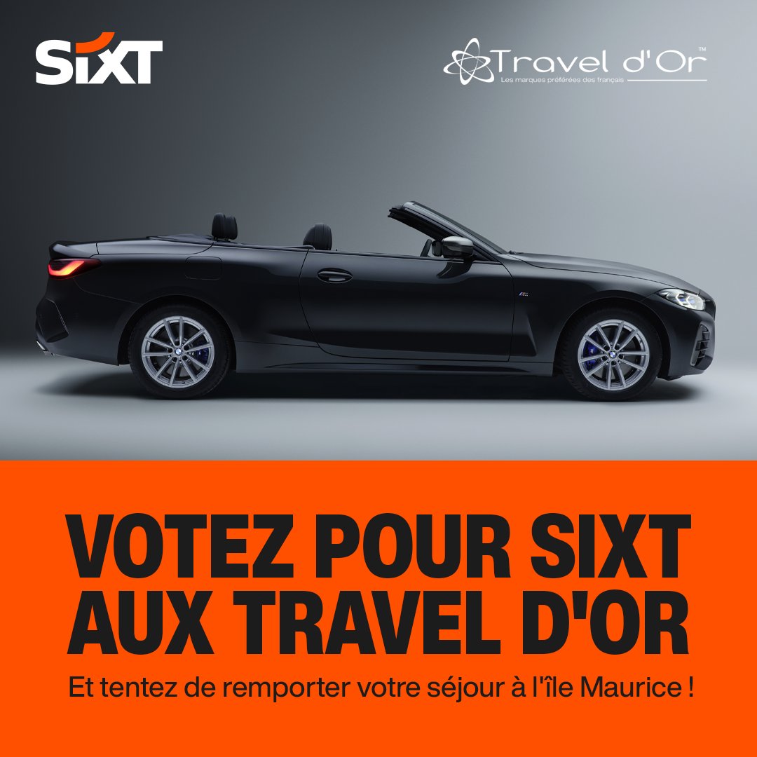 Votez pour <a href="/SixtFR/">Sixt France</a> aux #TraveldOr et tentez de remporter votre séjour à l'île Maurice !  

1️⃣ Votez SIXT dans la catégorie Publicité : sixt.info/sixt-meilleure…

Bonne chance à tous 🍀
#SIXT #publicité #marketing #travel