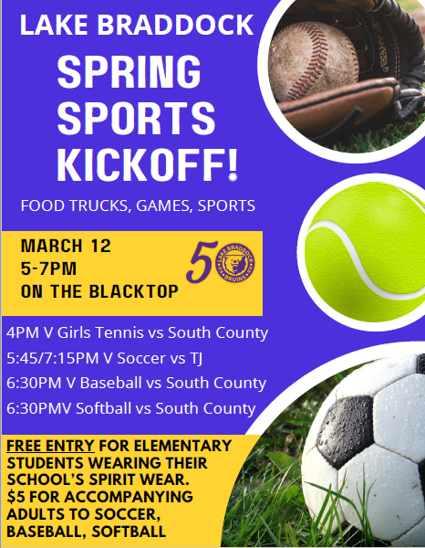 Our home opener will take place on Tuesday, March 12 against South County. We will be one of four events happening at Lake Braddock that night so <a href="/LBathletic/">LB Bruins Athletics</a> decided to spice it up a bit. Join us and support your Bruins! #GoBruins <a href="/SoccerLB/">LB Soccer</a> <a href="/ThatPurpleTeam/">Lake Braddock Softball</a>