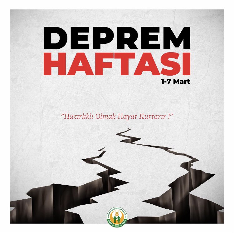 Depremlere karşı bilinçli ve hazırlıklı olmak hayat kurtarır. Bir deprem ülkesi olduğumuzu unutmamalı ve hazırlıklı olmalıyız. 1-7 Mart Deprem Haftası vesilesiyle ülkemizdeki depremlerde hayatını kaybeden vatandaşlarımıza Allah'tan rahmet; geride kalanlara sabırlar diliyoruz.