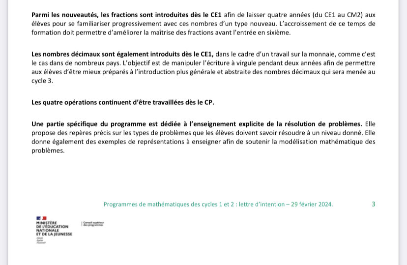 Programmes de français et de mathématiques de maternelle et des classes de CP, CE1 et CE2 (cycle 2). Lettres d’intention du CSP education.gouv.fr/le-conseil-sup…