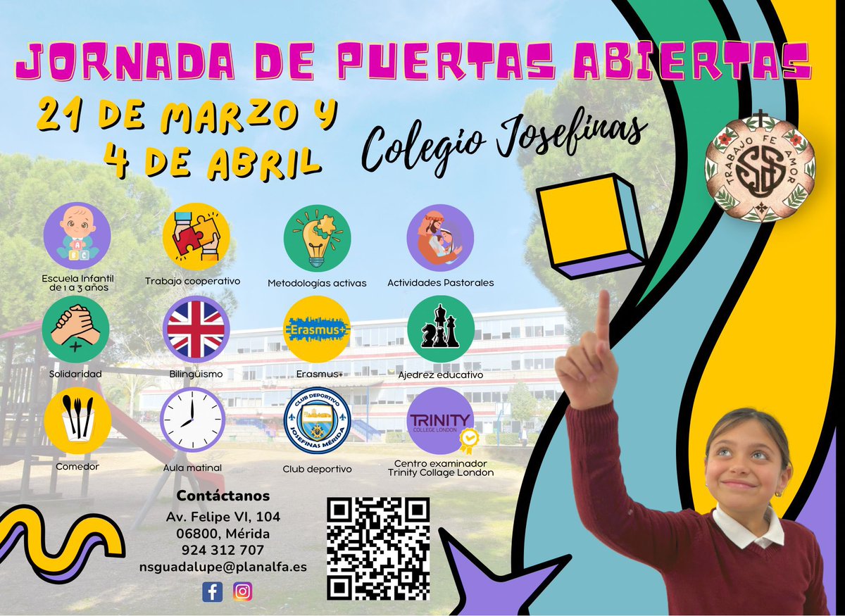 Escolarización 2024-2025
¿Quieres formar parte de nuestra familia Josefina? Inscríbete en: forms.gle/epp966cTrPR5Qc…
☎️ 924312707 #Abraza🫂 #Escolarización #FormandoFamiliaJosefina #UnColeParaCrecer #TeEsperamos