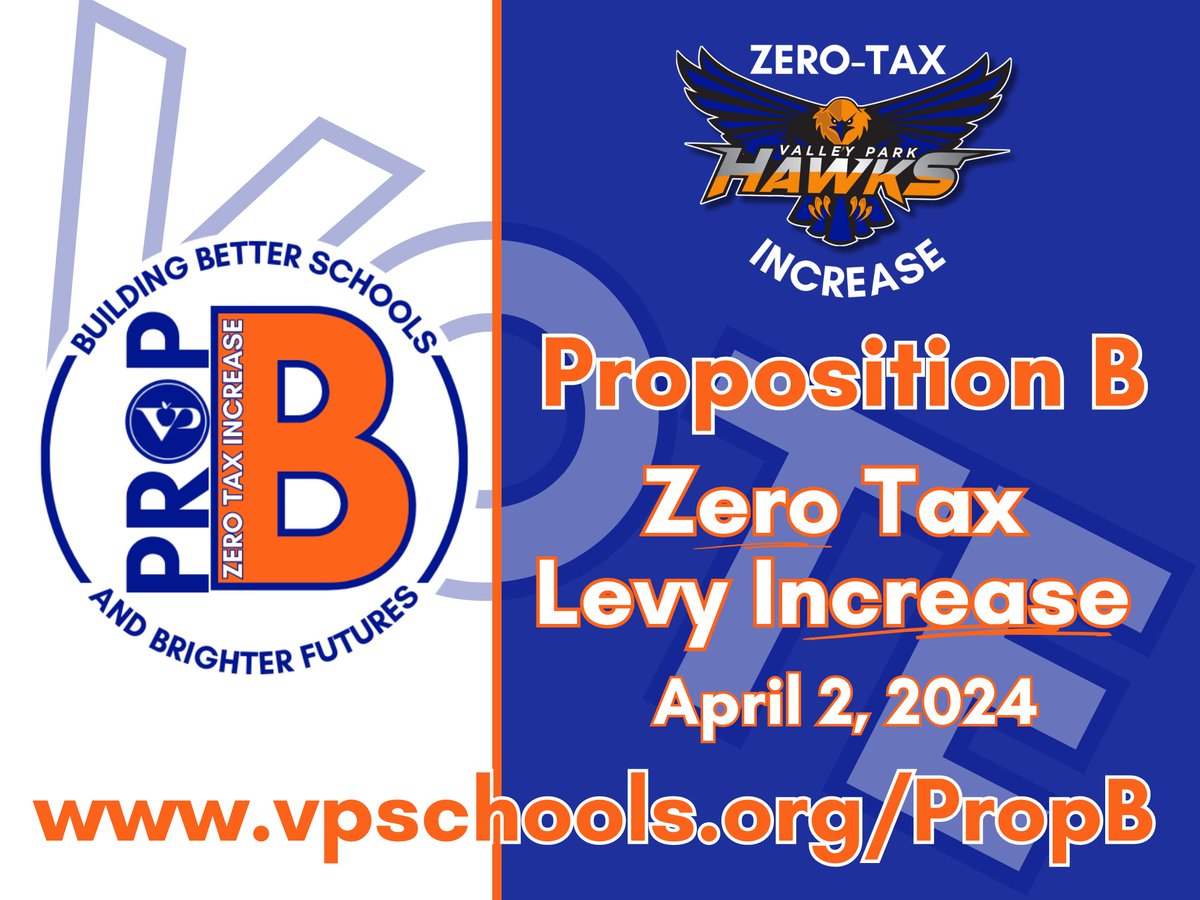 Our @ValleyParkSD students & teachers work hard & deserve safe, healthy & modern learning environments! Every classroom, Every school, and Every student would benefit from targeted and needed improvements! Prop B is a ZERO tax increase bond issue. vpschools.org/PropB