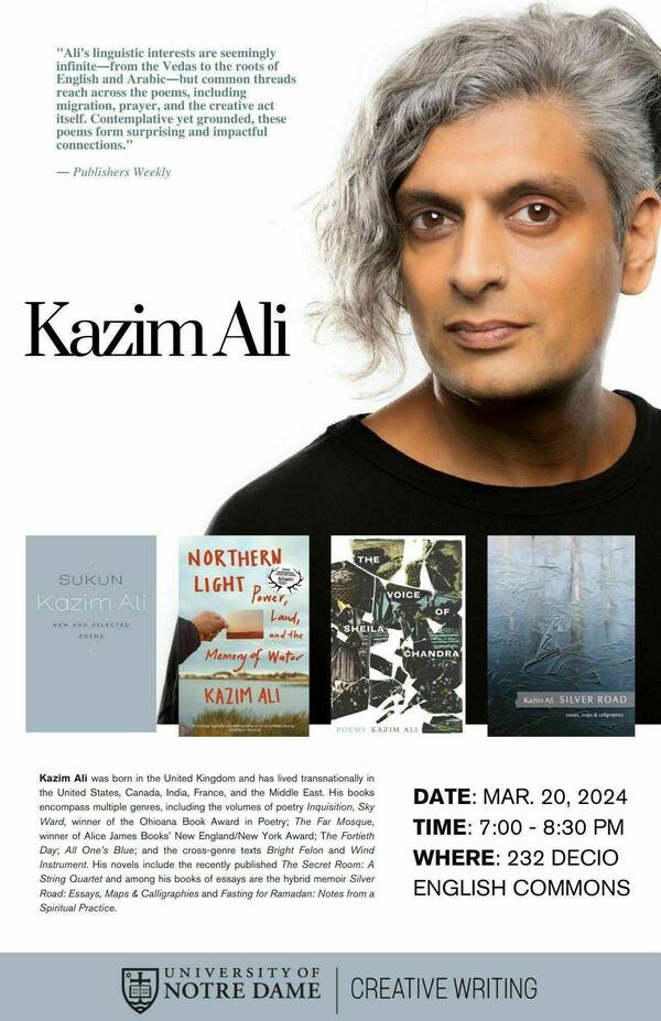 Later this March, @NDCreativeWrite will host @KazimAliPoet! Mark your calendars! english.nd.edu/news-events/ev… #NotreDame #CreativeWriting