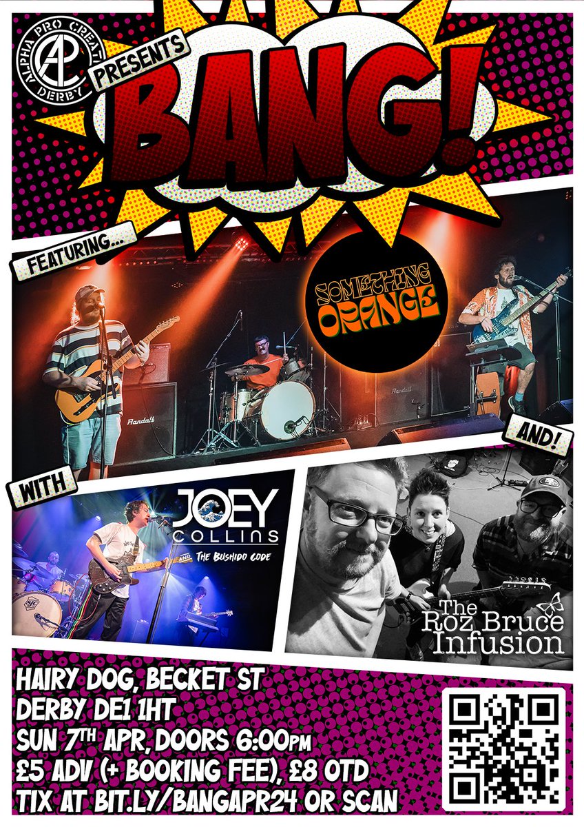 Book your tickets now! - bit.ly/bangapr24 The full line up is here for our next BANG night at The Hairy Dog on April 7th. This time featuring Something Orange, @joeycollinsuk and @RozBruce2. Get your tickets now to save on the door.