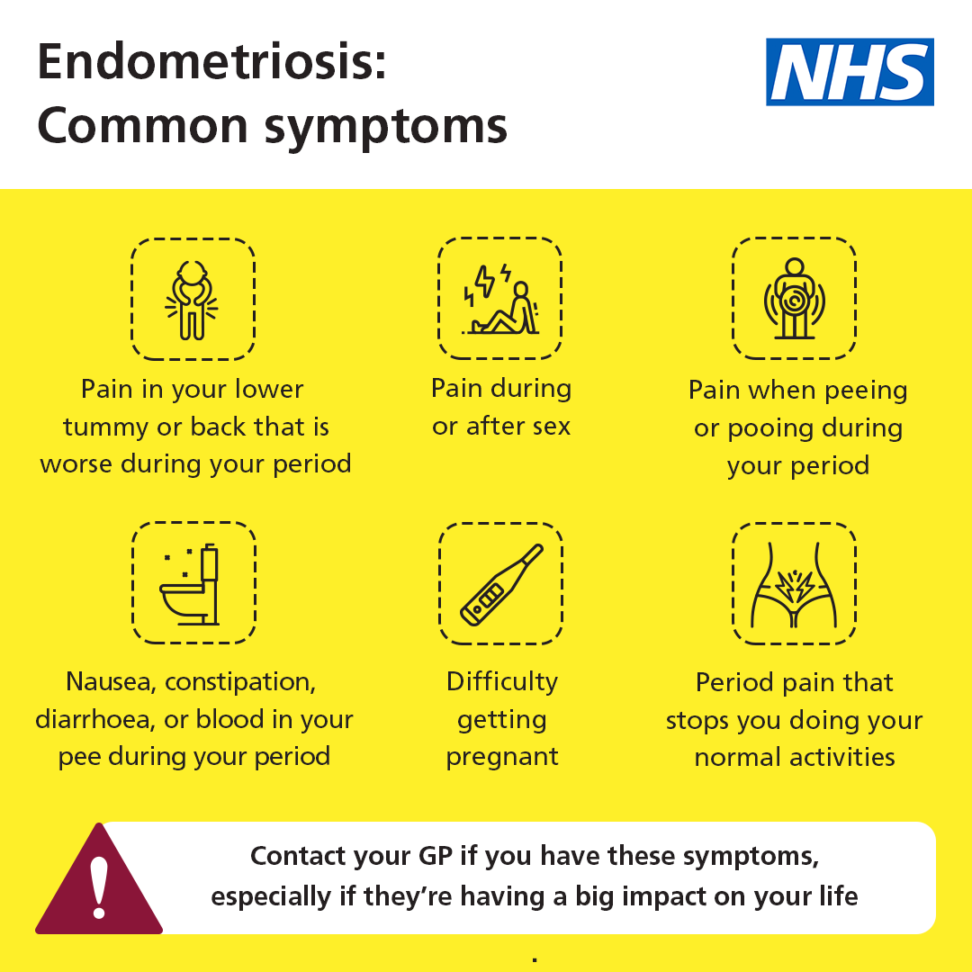 Endometriosis is a condition where tissue similar to the lining of the womb starts to grow in other places, such as the ovaries and fallopian tubes.

Symptoms of the condition can vary, but here are the most common ones 👇

nhs.uk/endometriosis

#EndometriosisAwarenessMonth