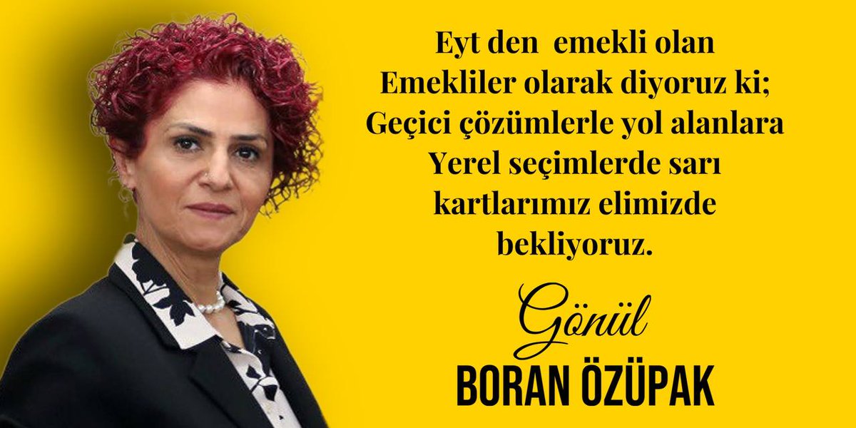 alperozupak's tweet photo. "Eyt den  emekli olan
Emekliler olarak diyoruz ki; Geçici çözümlerle yol alanlara Yerel seçimlerde sarı kartlarımız elimizde bekliyoruz"

Gönül BORAN ÖZÜPAK
@gonulborann
#emekli
#SeyyanenZam
@Akparti 
@RTErdogan
@MHP_Bilgi
@dbdevletbahceli 
@eczozgurozel
@herkesicinCHP 
@meral_aksener
@iyiparti 
@DEMGenelMerkezi
@Ahmet_Davutoglu
@tuncerbakirhan
@GelecekPartiTR 
@alibabacan
@devapartisi 
@T_Karamollaoglu
@SaadetPartisi 
@DpGultekinUysal
@_DemokratParti 
@erkbas
@tipgenelmerkez
@umitozdag
@zaferpartisi 
@Mustafa_Destici
@bbpgenelmerkez