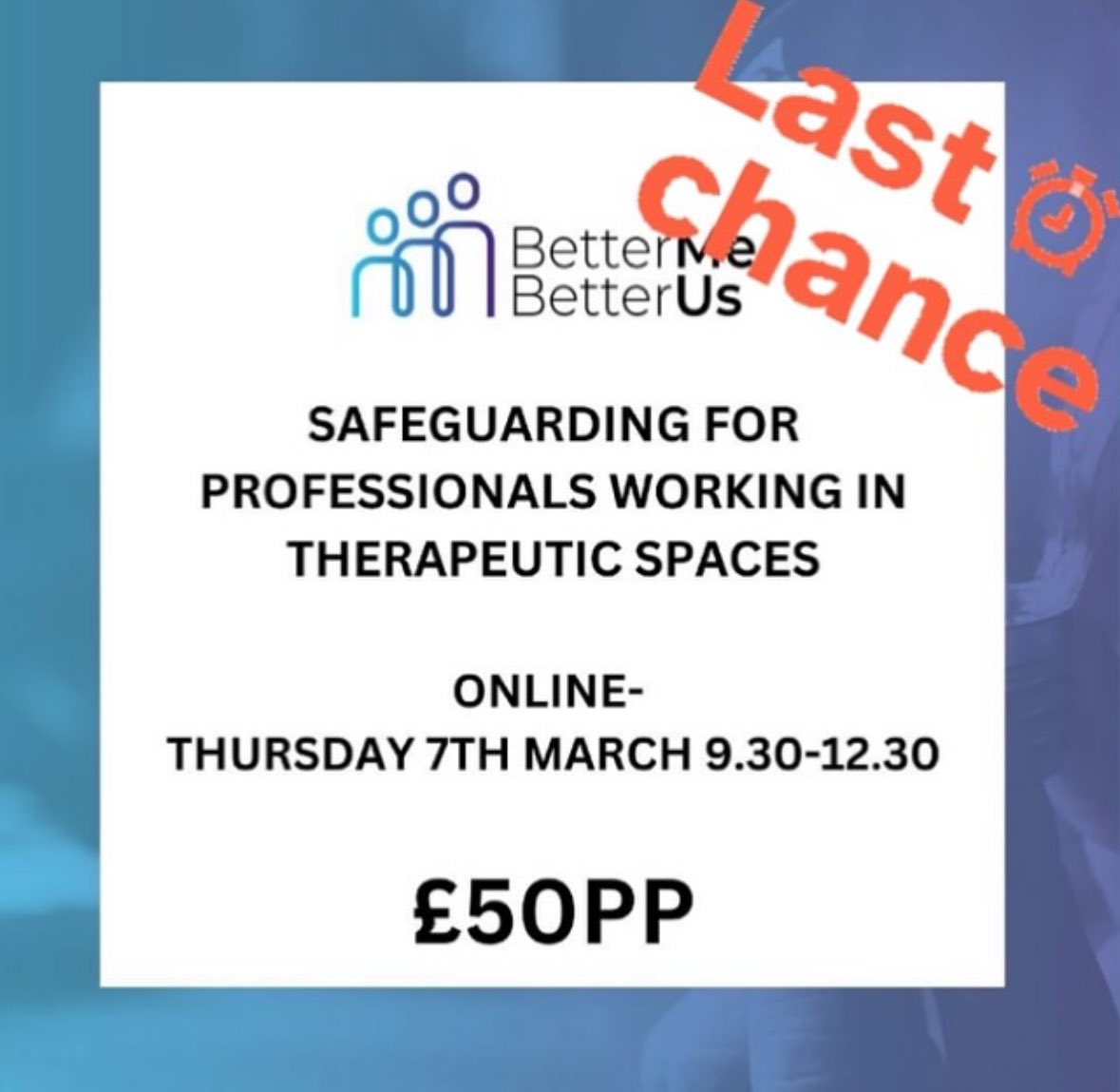 📣 Last chance to buy tickets 📣

We know there is lots of general safeguarding training out there so we have tailored ours specifically for #therapists and #counsellors
