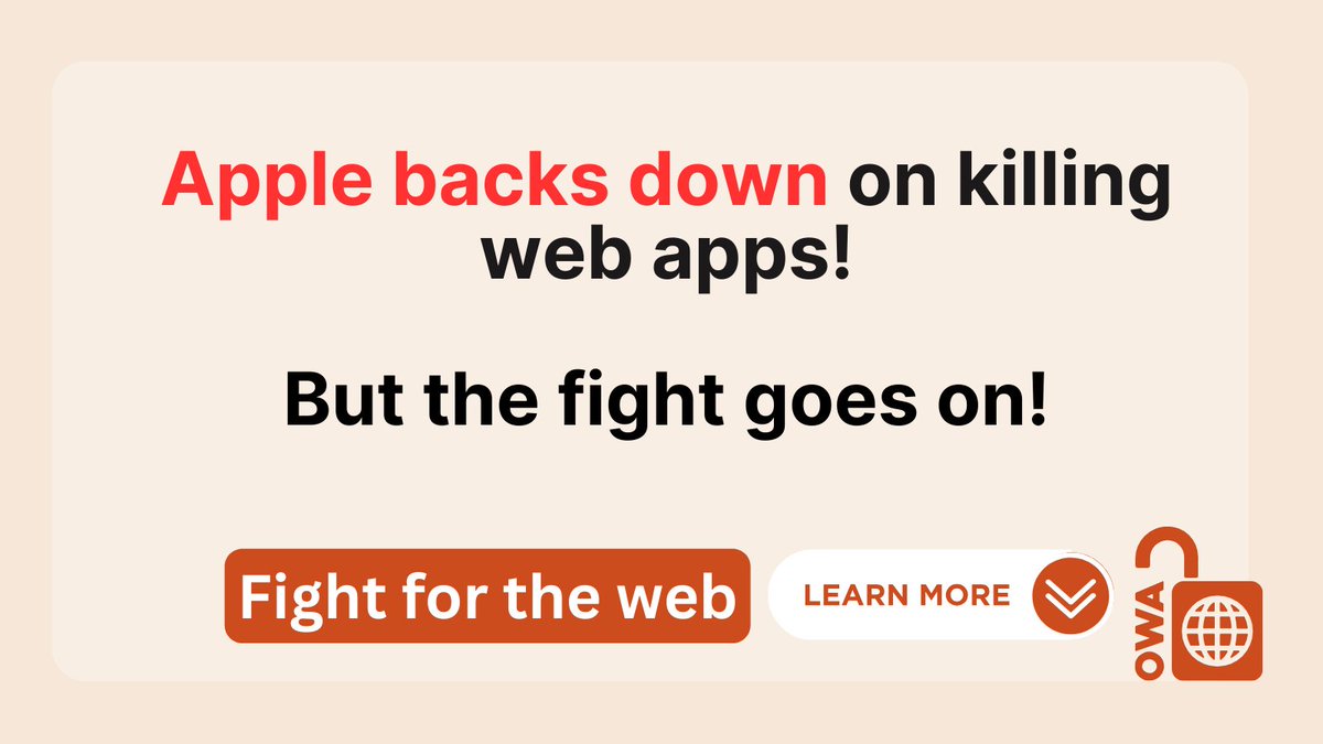Apple backs down on killing web apps! 🎉

But the fight goes on!✊

Read More (Link Below)