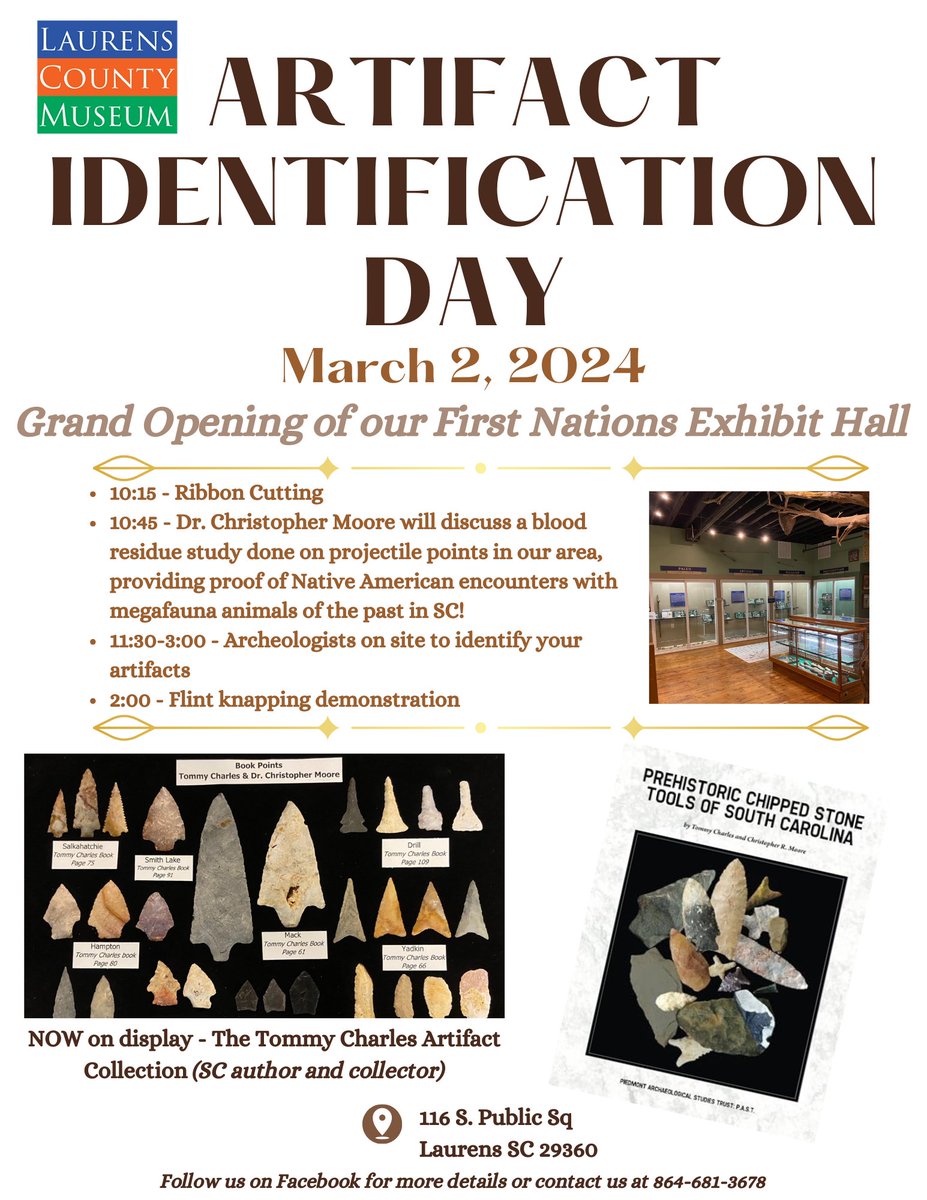 We hope that you will join us TOMORROW!

*Ribbon Cutting for the First Nations Room - 10:15am
*Talk by Dr. Christopher Moore - 10:45am
*Artifact Identification - 11:30am - 3:00pm