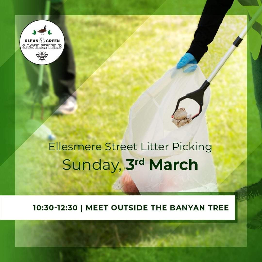 This weekend we will be hosting a litter pick on Ellesmere St. Hopefully this will be a monthly fixture which will happen the 1st Sunday of each month.
All welcome &amp; equipment will be provided. If you fancy helping to keep your community clean then please pop along this Sunday 🚮