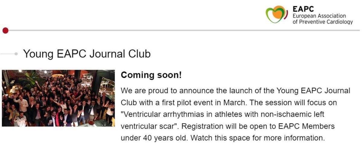 Young EAPC Journal Club launches! 1st event in March: Ventricular arrhythmias in athletes. Register soon! #EAPCYoung #PreventiveCardiology #ESCPrev2024.