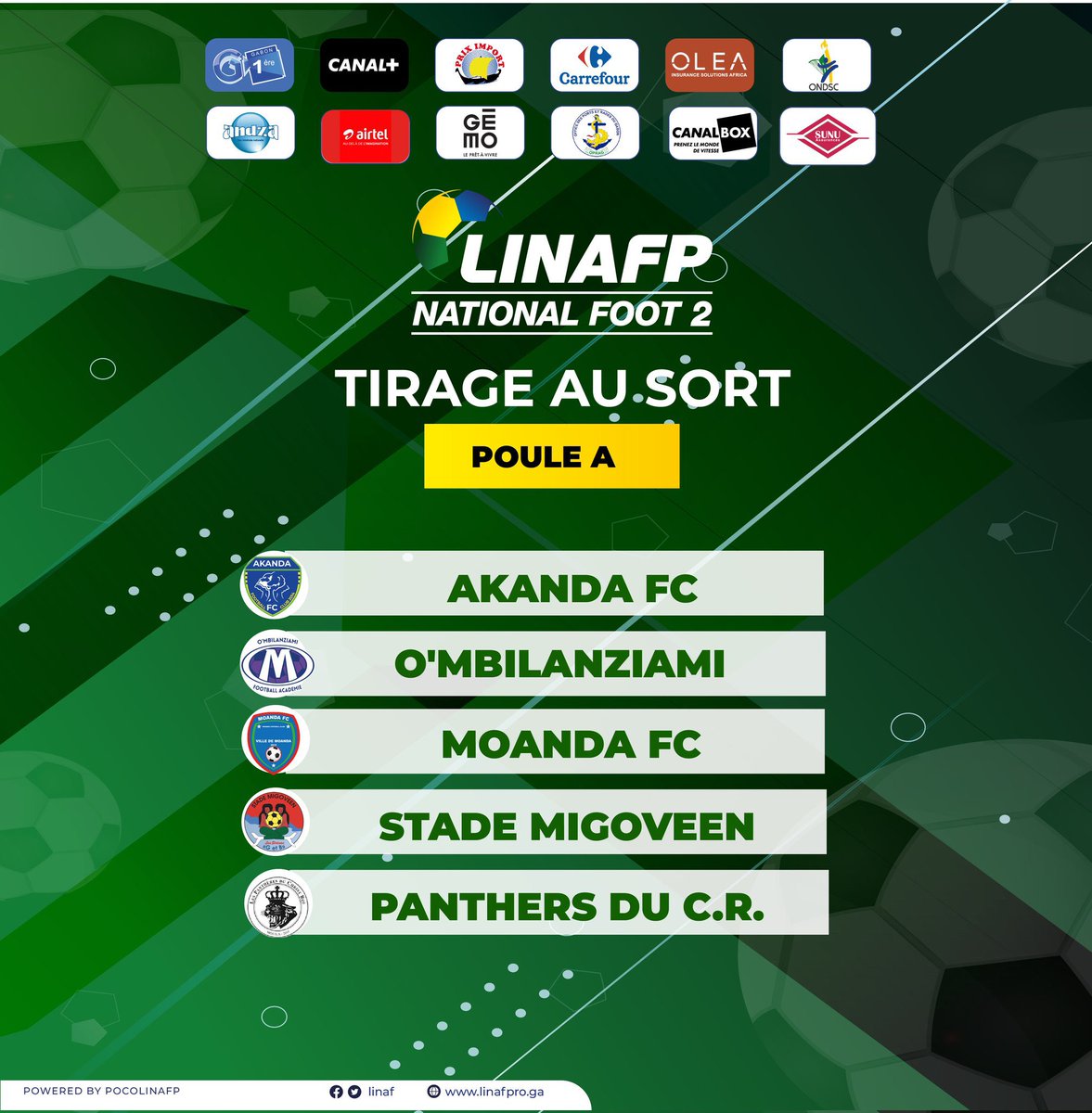 ondscofficiel's tweet photo. @NationalFootGab 🇬🇦
Résultats des tirages au sort des groupes des championnats nationaux de football, de D1 et D2 masculins (National Foot 1 & 2), effectués ce vendredi 1er mars, au Palais des Sports de Libreville.
Début des compétitions prévu le 30 mars 2024. #Gabon #ONDSC https://t.co/m0fNlRjq5i