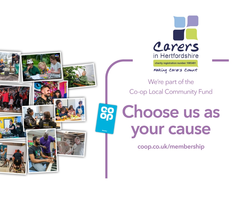 Thank you to the Co-operative members who have chosen us, @CarersinHerts, to benefit from Co-op Local Community Fund donations generated when you shop. If you’re not a member it costs £1 to join, giving access to savings & offers. Sign up & support us at membership.coop.co.uk/causes/75745