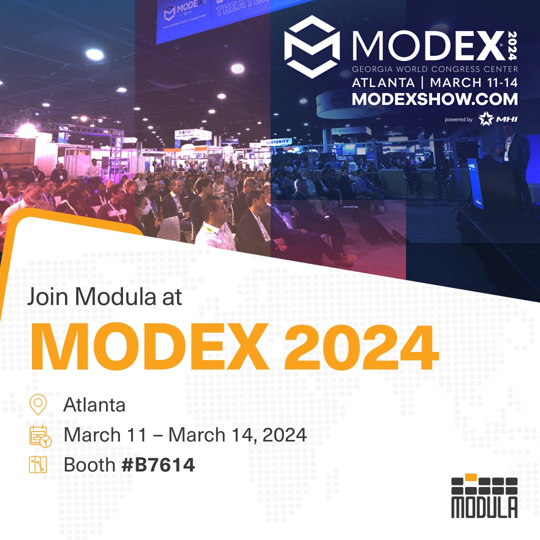 Join the Modula team at #Modex2024 in Atlanta, GA from March 11-14. Visit us at Booth #B7614 for a personal demonstration or visit our website to find the right solution for you. #ModulaUSA #WarehouseSolutions #Modex #AutomatedSolutions #VLM