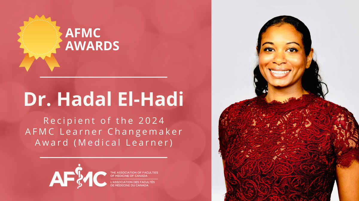 Dr. Hadal El-Hadi is the 2024 recipient of the AFMC Learner Changemaker Award (Medical Learner). Congratulations! @UBCmedicine #AFMCAwards Learn more: afmc.ca/awards/