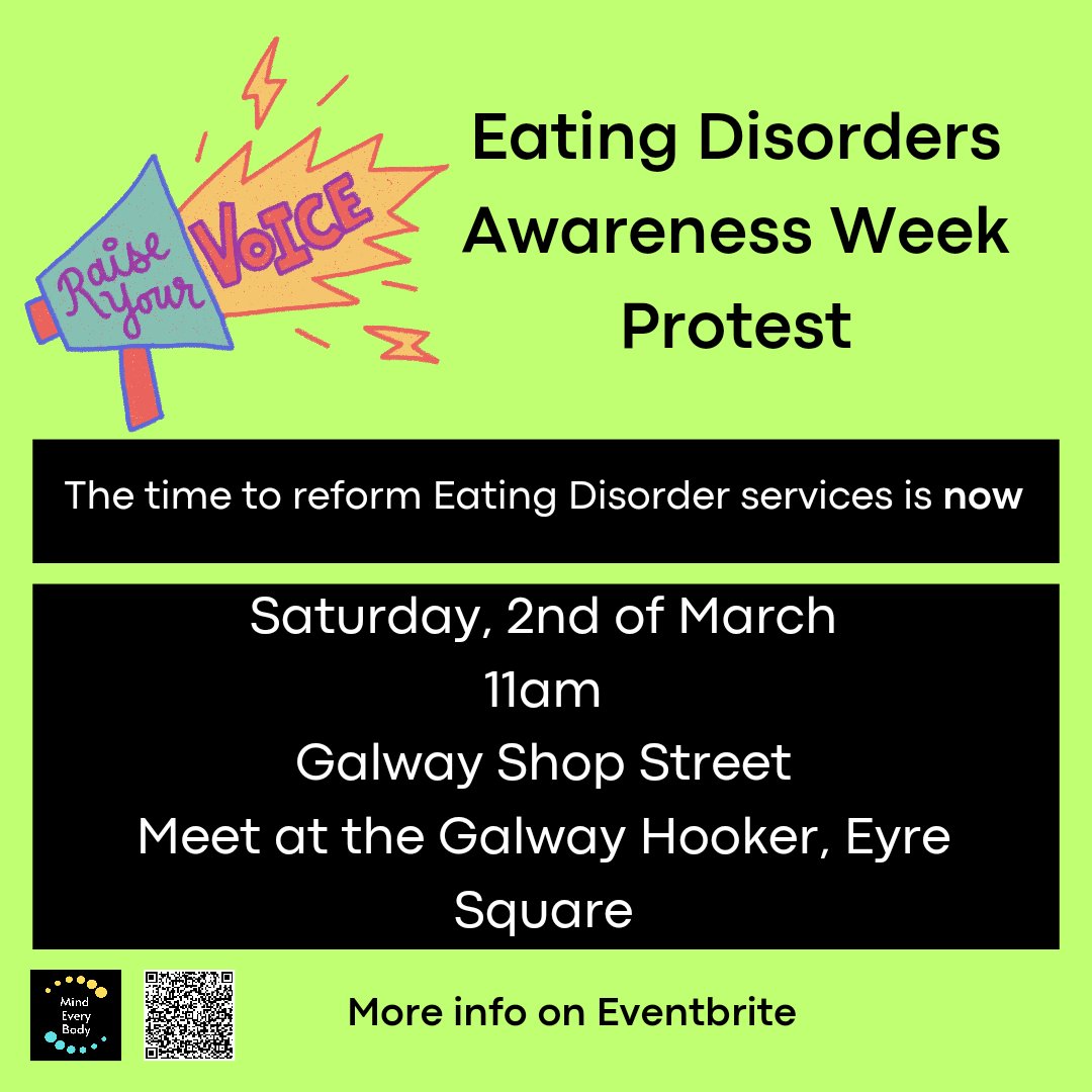 We are soooo excited to announce that Galway is joining the protests calling for better eating disorder services! Please join if you can and spread the word. #edaw2024 #mindeverybody @uniofgalway